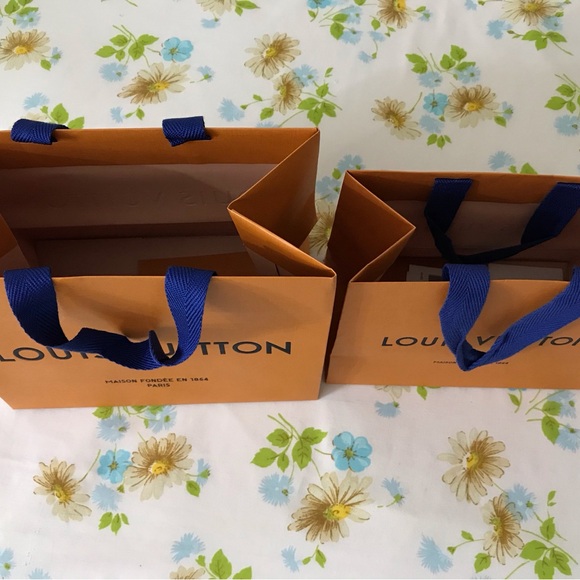 Louis Vuitton Orange Paper Bags Blue Handles - Picture 1 of 5